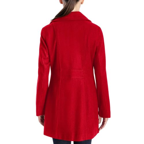 Womens Red Double Breasted Wool Coat Back