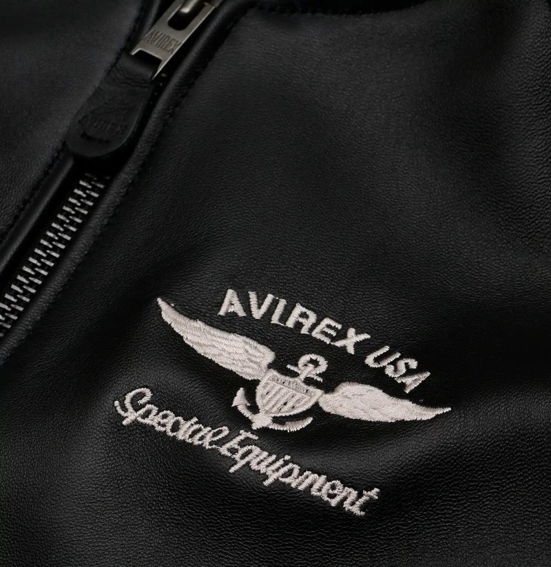 avirex stadium leather jacket front embroidery