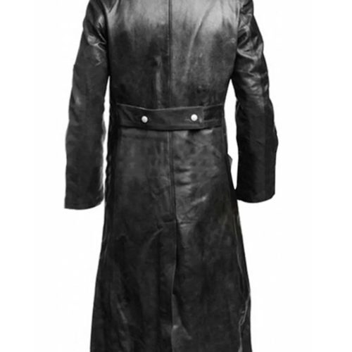 german officer leather trench coat black back