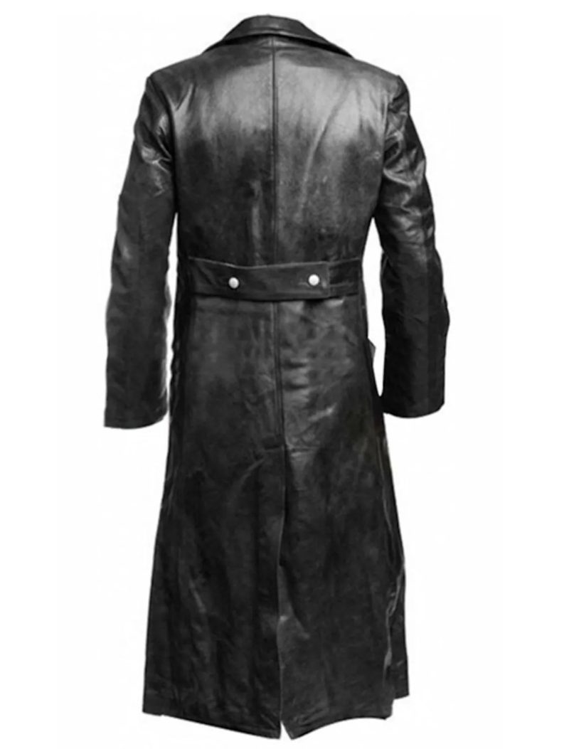 german officer leather trench coat black back